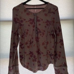 Free People Button Long Sleeve Floral Top